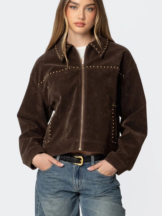 Edikted Jackets & Blazers - Edikted Memphis Studded Faux Suede Western Cowboy Jacket Brown NWT Size S